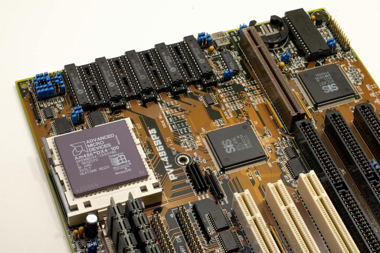 Close-up view of a modern computer processor chip on a circuit board showing advanced semiconductor technology