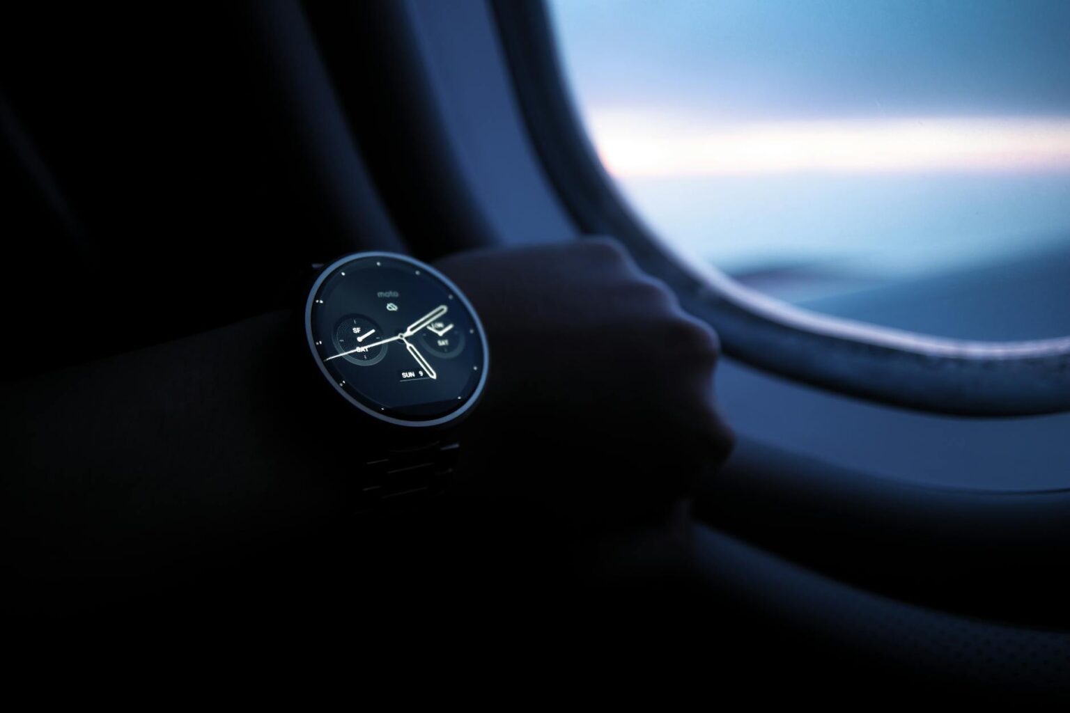 Close-up view of a modern smartwatch showing its digital display and sleek design