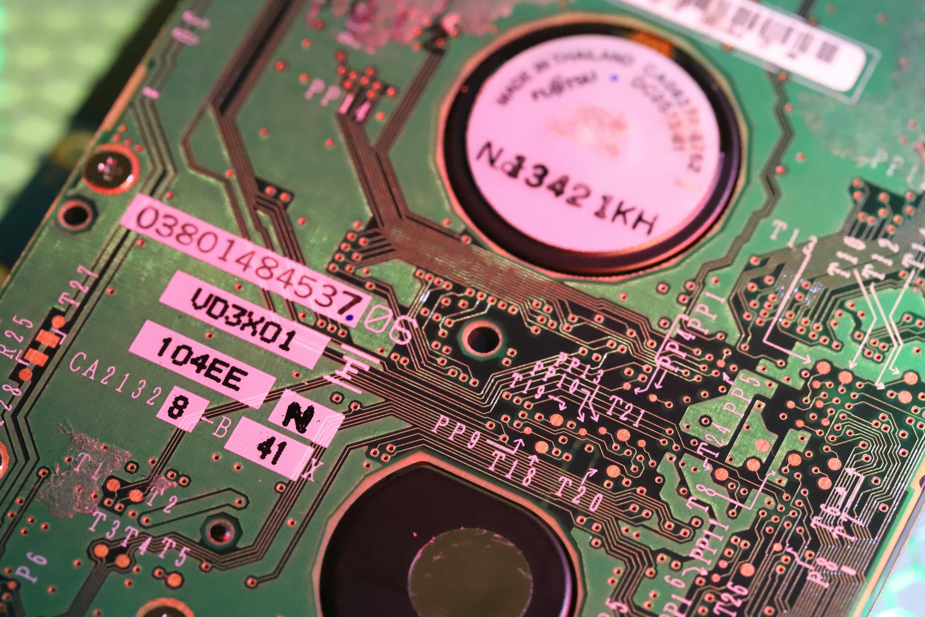 Close-up view of electronic circuit board with components