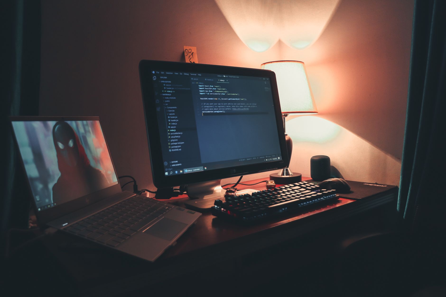 A developer working at a computer, representing the indie game development community facing legal challenges