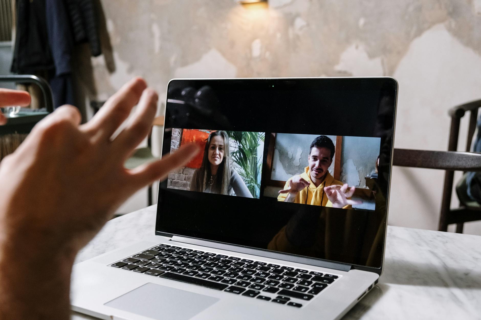 Close-up of computer screen showing video conferencing software interface