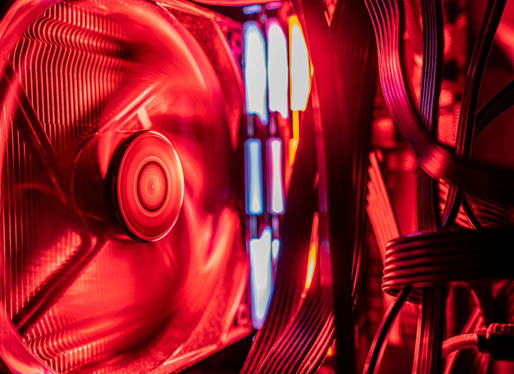 Close-up of PC gaming hardware components and peripherals