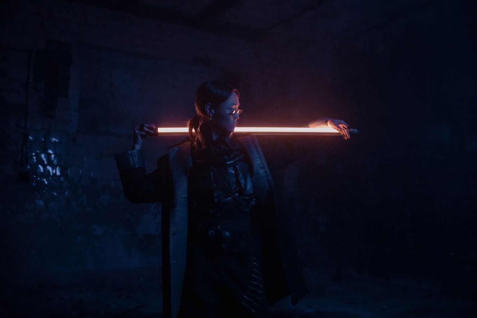 Dark futuristic environment evoking science fiction themes similar to Pragmata's visual style