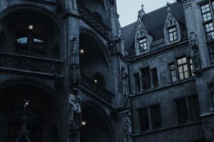 Dark gothic stone architecture evoking the eerie atmosphere of Bloodborne's setting