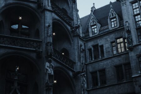 Dark gothic stone architecture evoking the eerie atmosphere of Bloodborne's setting