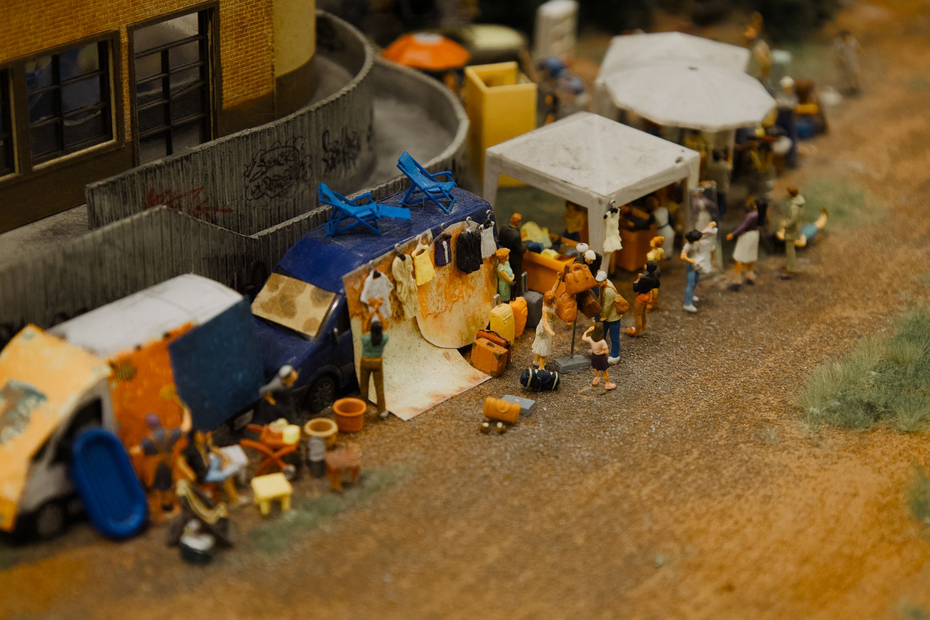 Detailed handcrafted miniature diorama environment with vibrant colors