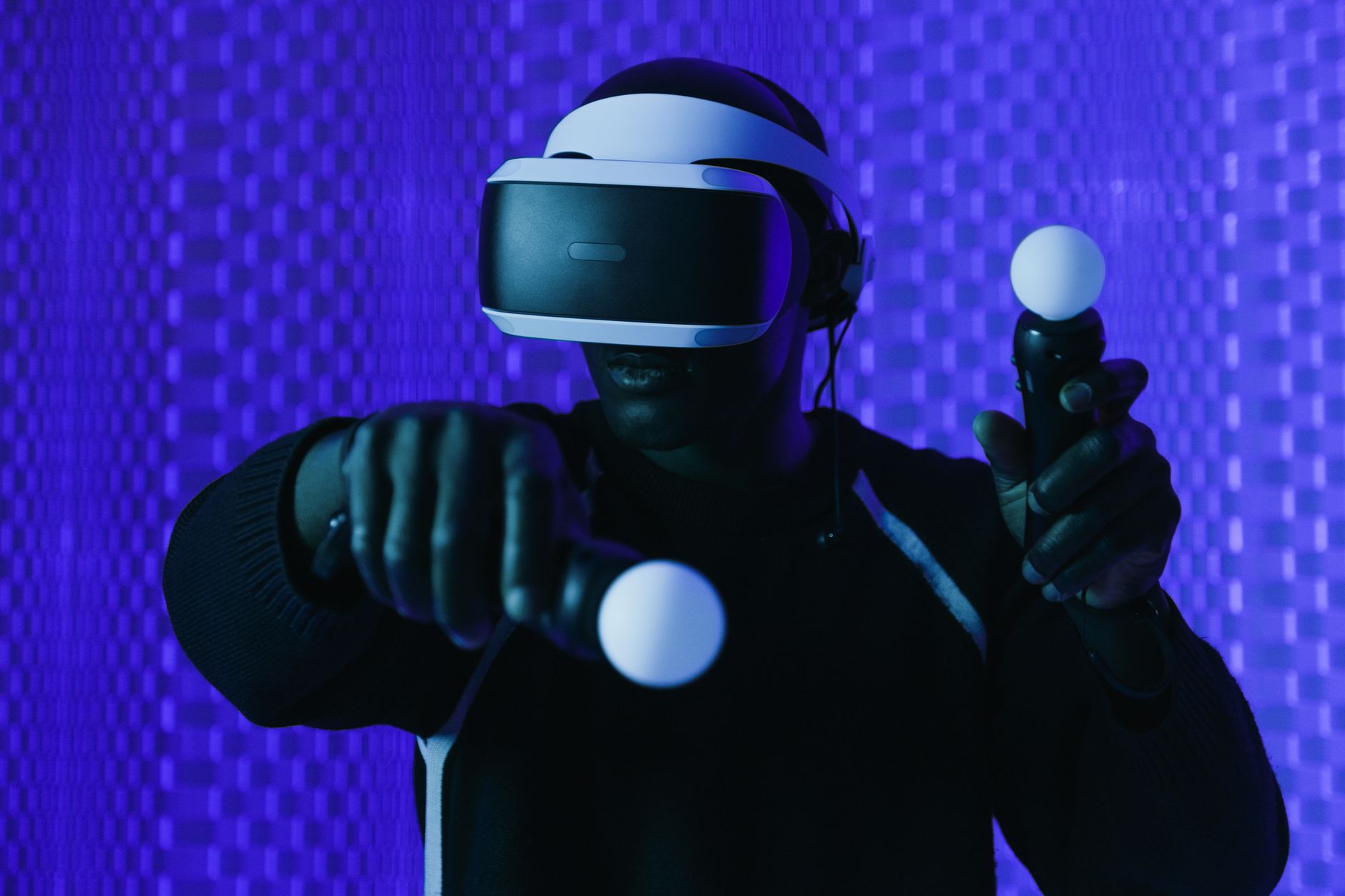 A person wearing a VR headset, representing the Half-Life Alyx VR gaming experience